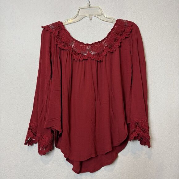 Altar’d State Red Crochet Trim Boho Peasant Top Blouse Flowy Women’s S Holiday - Picture 4 of 7
